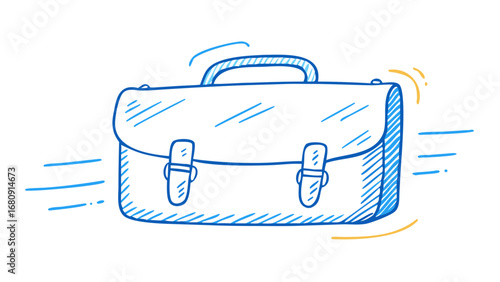 Blue briefcase doodle with yellow accents business
