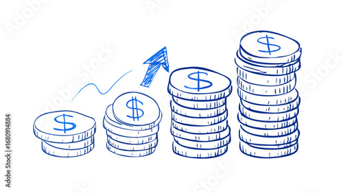 Blue coins chart with upward arrow money finance