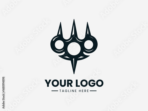A powerful detailed black and white illustration of a spiky brass knuckle for a bold design