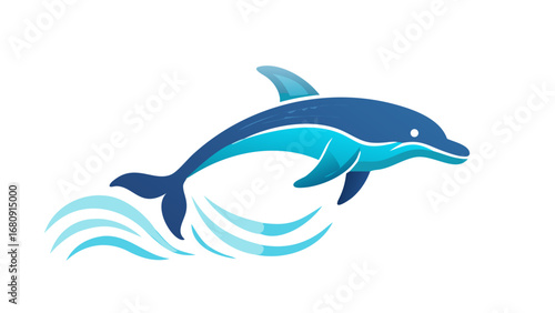 Blue dolphin leaping through stylized waves jumping
