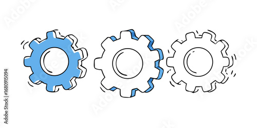 Blue gears interlocking flat mechanism connection