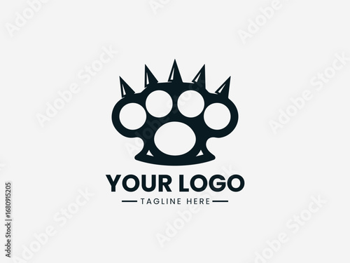 A powerful detailed black and white illustration of a spiky brass knuckle for a bold design