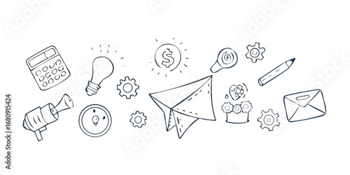 Business concept doodles calculator lightbulb