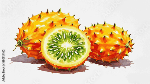 Spiky Sun Fruit Horned Melon isolated watercolor vector illustration svg