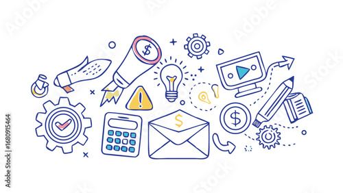 Business concept doodles with icons finance
