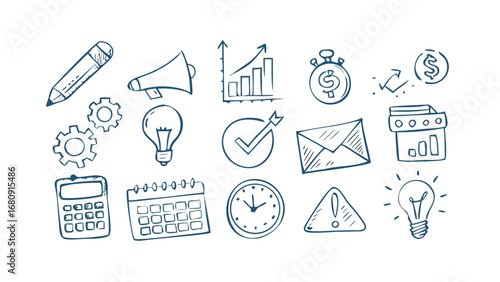 Business Doodle Icons pencil megaphone