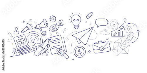 Business concept doodles with purple outlines vector