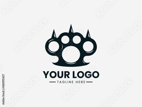 A powerful detailed black and white illustration of a spiky brass knuckle for a bold design