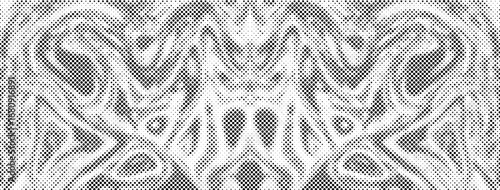 Abstract halftone pattern with organic shapes. This black and white halftone image displays a complex, organic pattern created by varying dot sizes and densities.