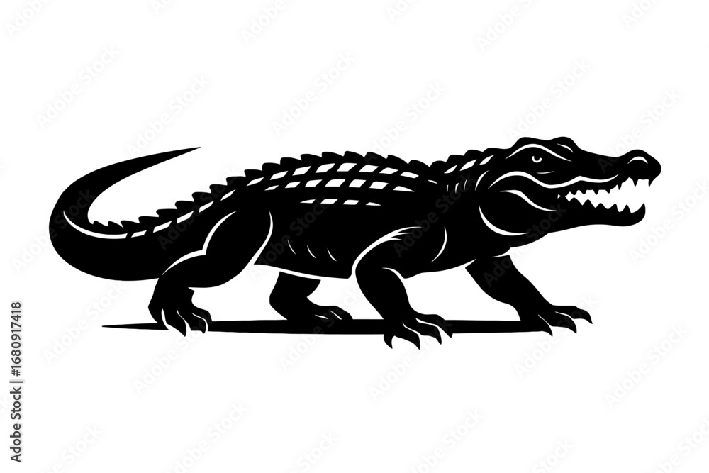 Naklejka premium Walking Alligator with Open Jaws - A Vector Graphic of an Aggressive Reptile