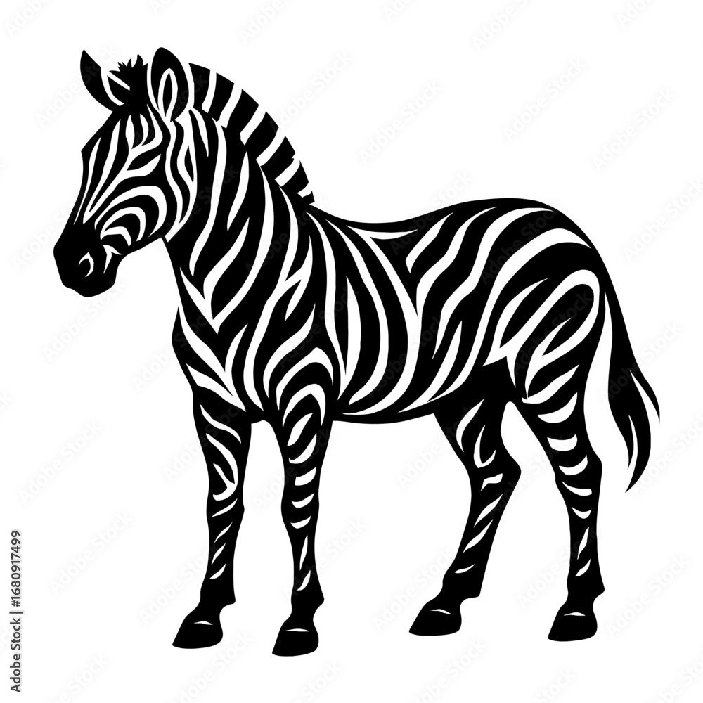 Obraz premium Black and White Zebra Standing - Vector Graphic of a Wild African Animal
