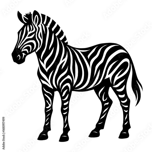 Black and White Zebra Standing - Vector Graphic of a Wild African Animal