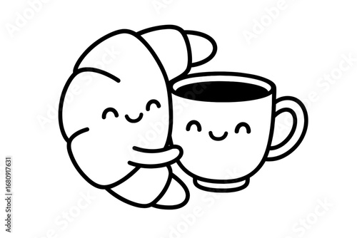 Cute Croissant and Coffee Cup Hugging Vector - Adorable Food Friends for Cafe or Bakery.html