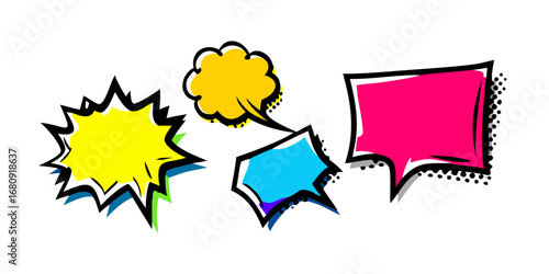 Comic style speech bubbles dialogue communication