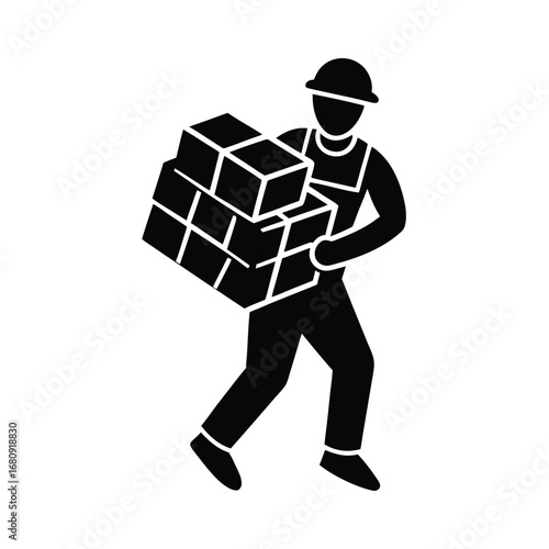 Bricklayer Worker Carrying Bricks Vector Illustration