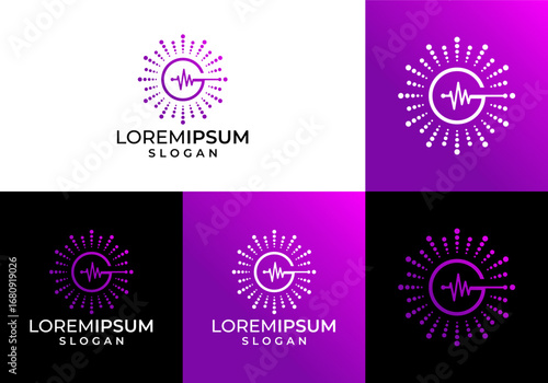 G initial logo icon vector with beat and spark