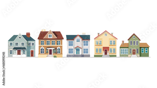 Diverse houses in a row residential buildings