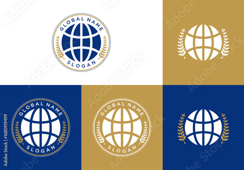 vector globe logo icon with wheat