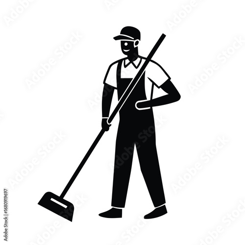 Cleaner Worker Holding Mop Vector Design