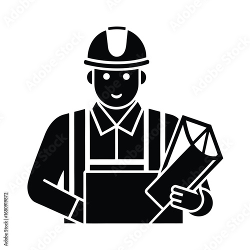Construction Worker with Blueprints Vector Design