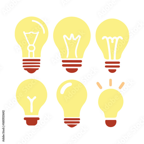 Light bulb icons vector set, Idea and inspiration graphic symbols