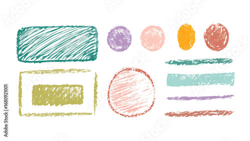 Hand drawn crayon shapes and Easter eggs pastel colors