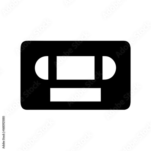 Vector art of black and white illustration of a vhs tape, symbolizing vintage video recording and playback technology in a simple design