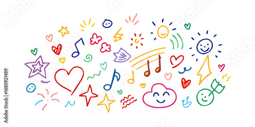 Hand drawn doodles colorful icons vector
