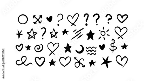 Hand Drawn Hearts Stars Question Marks Symbols doodles