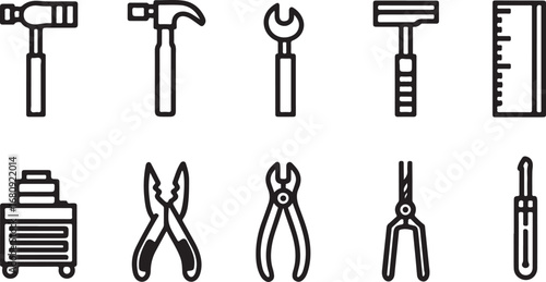 A vector illustration of a set of black vintage keys and silhouettes of old tools, a symbol of security and home