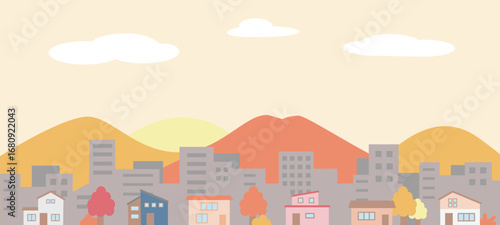 シンプルな秋の街並みのイラスト