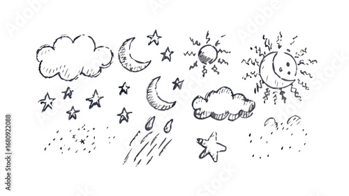 Hand drawn sky elements weather clouds
