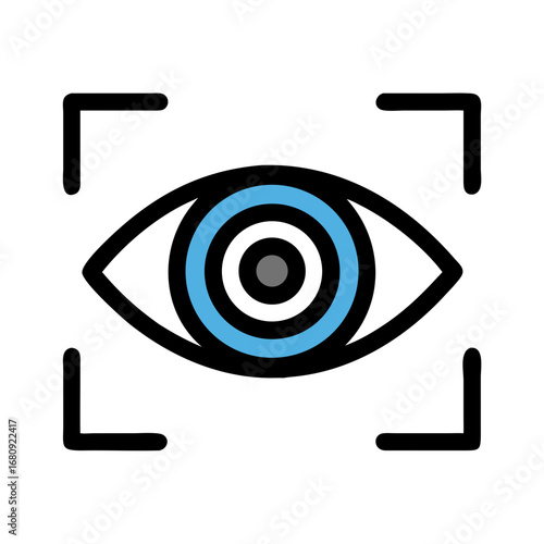 Vector art of eye scan icon with focus frame, representing biometric identification, security access, and technological vision