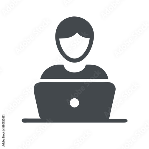 Illustration of a man working on a laptop, symbolizing modern work, technology, and online communication