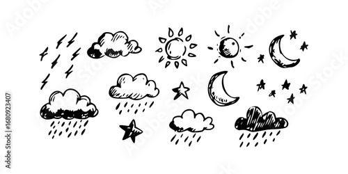Hand Drawn Weather Symbols With Transparent Background