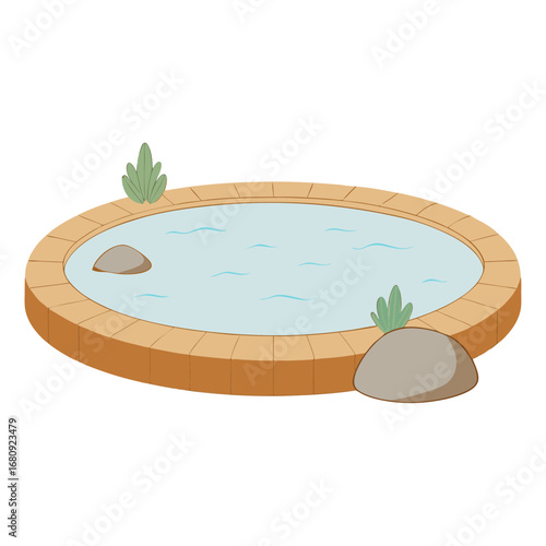 Vector art of a simple illustration of a hot spring with rocks and plants