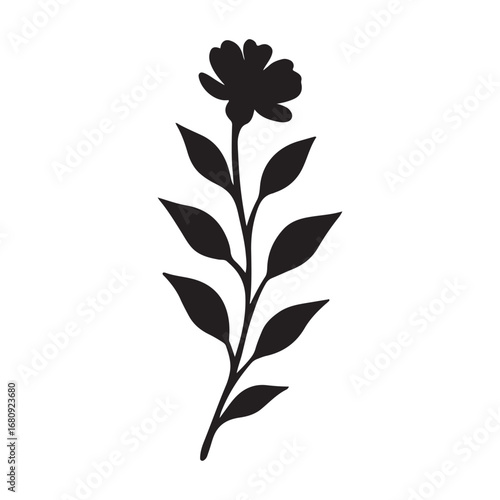 Detailed floral silhouette vector, Single flower stem design element