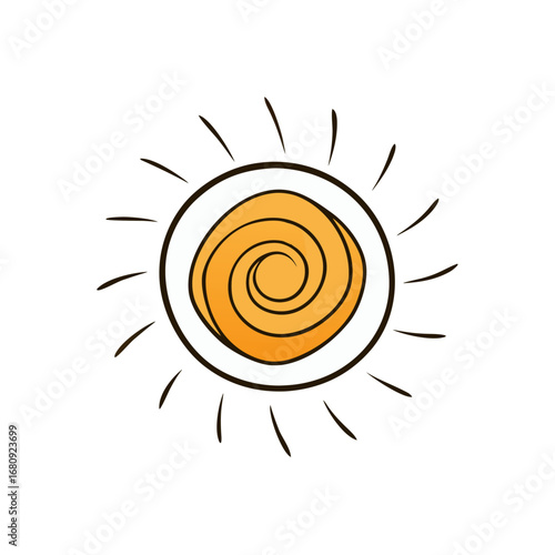Vector art of handdrawn sun with radiating lines and a swirling center