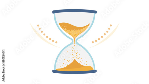 Hourglass with falling golden particles time sand