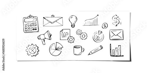 Office doodles business icons hand drawn
