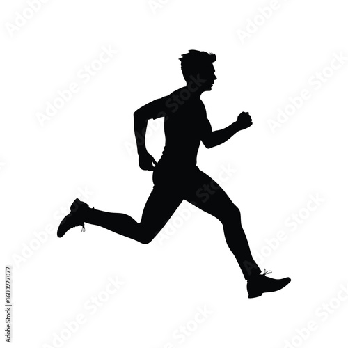 Silhouette of a man sprinting with full force and athletic prowess shown, person jogging silhouette vector illustration