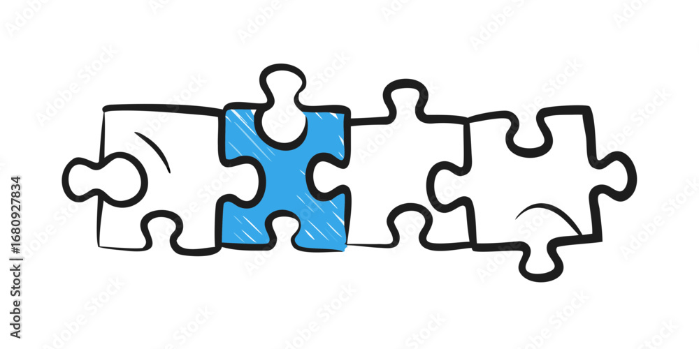 Fototapeta premium Puzzle pieces connected with one blue black