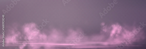 Pink smoke overlay effect on a pink transparent background. Water surface, magic fog, vapor on floor, mystery light steam. Abstract vector illustration.