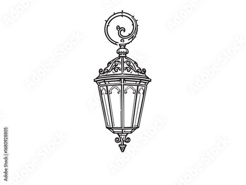 Vintage street lamp Line Art Illustration