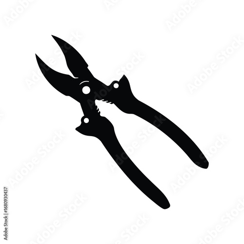 Silhouette of garden pruners, a tool for horticulture and landscape maintenance, pruning shears silhouette vector illustration
