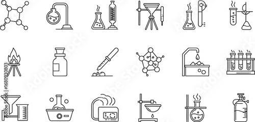 Hand Drawn Chemistry and Science Doodle Icons Set.