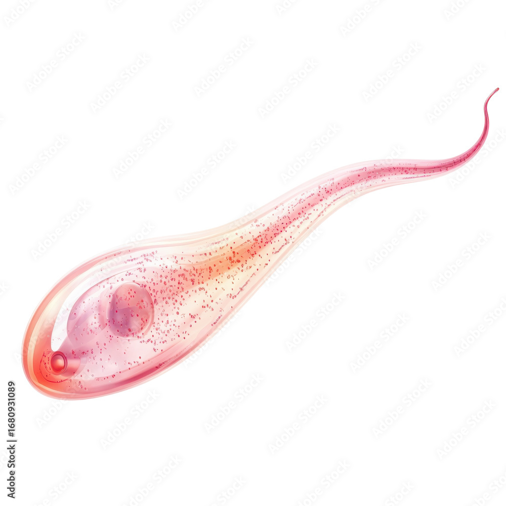 Fototapeta premium Abstract pink tadpole with glittery particles floating inside creating a whimsical and magical feeling for design projects on transparent background