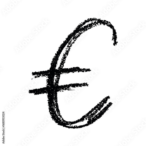 Hand drawn euro currency symbol. Brush stroke doodle. Single element for design
