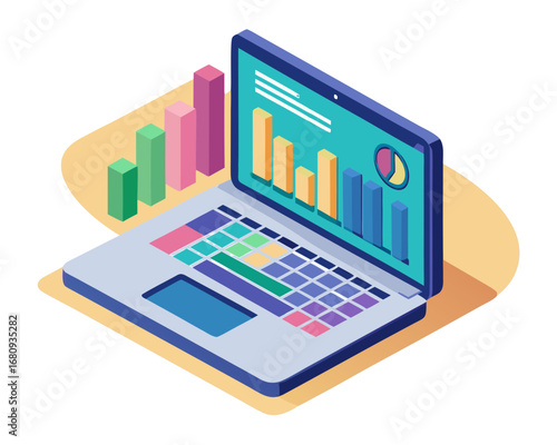 Wallpaper Mural Isometric Laptop with Data Analytics Dashboard and Charts Torontodigital.ca