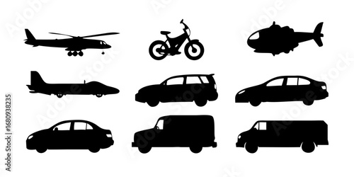 Black silhouette of a car and a motorcycle vehicle